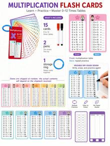 18 piezas Juego de práctica de matemáticas de borrado en seco, tarjetas de tabla de multiplicación, tarjetas flash de multiplicación reutilizables con 2 marcadores de borrado en seco, tarjetas sueltas de práctica de multiplicación - Herramientas de aprendizaje de matemáticas para el hogar y el aula - Conjunto de ejercicios de matemáticas (multiplicación) - Ver 5
