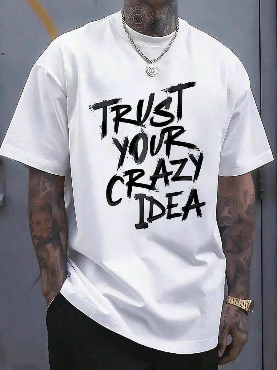 Camiseta de manga corta con cuello redondo para hombre, diseño creativo con estampado, diseño sencillo, proceso de tejido, suave y cómoda, adecuada para uso en el campus, reuniones y fiestas, uso diario, una buena elección para familiares y amigos. - Rojo y blanco - Ver 1