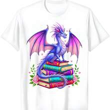 Camiseta de gusano de libros de lectura de fantasía dragón - Blanco - Ver 1