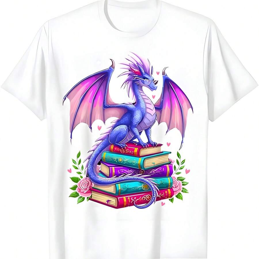 Camiseta de gusano de libros de lectura de fantasía dragón - Blanco - Ver 1
