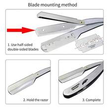 1 Shaving Set (1 Razor + 20 Blades) Premium Foldable Razor - Barbershop Quality Straight Edge Razor For Men's Facial Care, Manual Shaving, Beard Trimming And Hairdressing - Durable Stainless Steel, Ergonomic Design, Portable And Space Saving - Silver - View 6