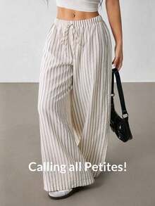 Pantalones casuales anchos de pierna ancha con rayas para mujer - Beis - Ver 9