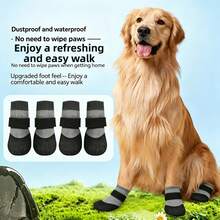 4 pièces/set Bottes de pluie antidérapantes et imperméables pour chien de compagnie, boucle réglable, chaussettes souples et respirantes pour chien, convient aux petits/moyens chiens - Rose bonbon - Voir 1