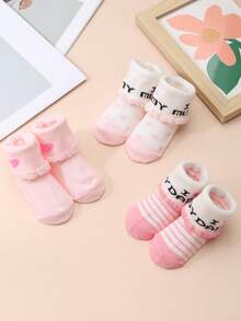 3 pares/set de calcetines para bebé recién nacido, con estampado de "I Love Daddy & Mommy", calcetines con volantes lindos, calcetines de algodón suave para bebés de 0 a 12 meses - Multicolor - Ver 11