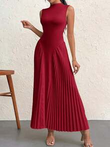 Vestido elegante de línea A ajustado con pliegues para mujeres - Burdeos - Ver 6