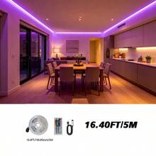 1 pieza Tira de luz LED RGB alimentada por USB con control remoto de 44 teclas, múltiples opciones de color, adecuada para sala de estar, dormitorio, sala de computadora, decoración de escaleras y diversas decoraciones navideñas - Tira de luz RGB 3535 de 44 teclas - Ver 10