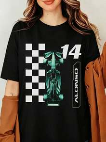 ALONSO F1 Racing Graphic T-Shirt, Fernando Alonso Number 14 Motorsport Print T-Shirt, For Alonso Fan F1 Shirt Aston F1 - Black - View 1