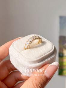 MADEONE 1枚经典优雅水滴形立方氧化锆戒指，订婚/节日礼物，925纯银精美首饰 - 半圓矩形戒指 - 查看 4
