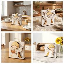 1pc European Religious Theme Wooden Tissue Holder. Guardian Angel Design Upright Paper Napkin Rack Dispenser. For Home Kitchen Restaurant Cafe Dining Room Table Centerpiece. Farmhouse Style Creative Holy Blessing Church Event Birthday And Wedding Party Supplies. - Multicolor - View 1