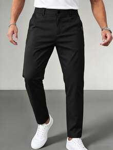 Men's Solid Color Casual Tapered Pants With Pockets - Black - View 1