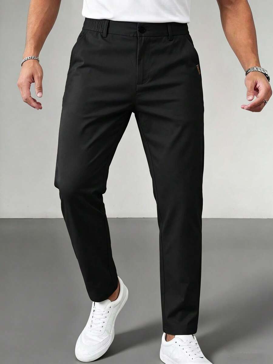Men's Solid Color Casual Tapered Pants With Pockets - Black - View 1