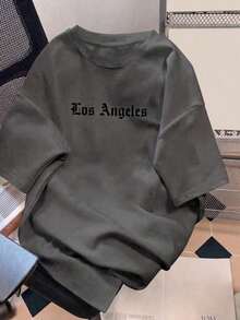 Camiseta de manga corta con cuello redondo y diseño sencillo para hombres - Gris Oscuro - Ver 1