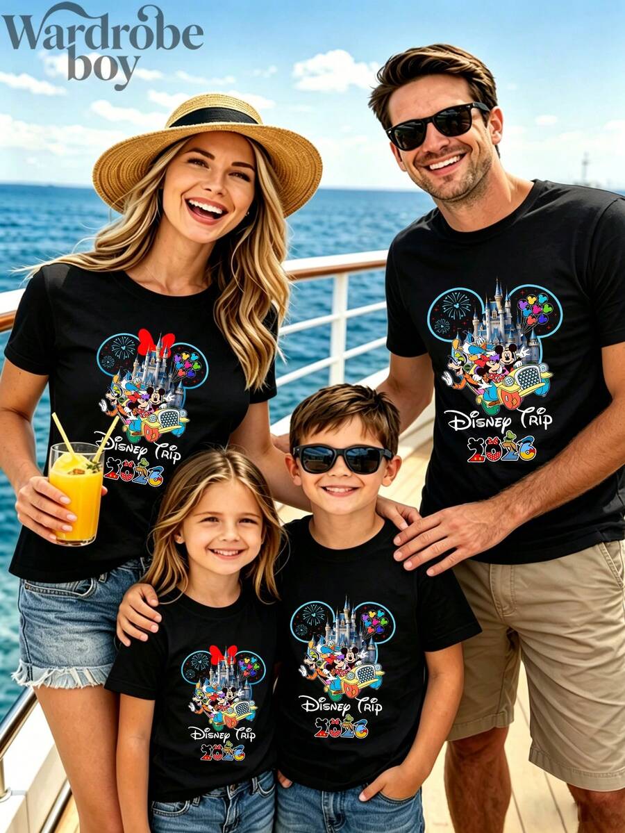 Disney 2026 Family Shirts ,Short-Sleeve Parent-Child Printed T-Shirt, Pattern T-Shirt, Cotton Pattern T-Shirt, Mickey Mouse Family Group Photo Printed T-Shirt, Suitable For Family Outings And Vacation Wear. Mother's Day And Father's Day T-Shirt, Suitable For Men And Women. Cotton T-Shirt, Comfortable And Breathable. - 女孩們 - 查看 1