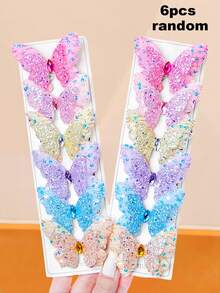 12/6pcs/Set Colorful Glitter Butterfly Hair Clips, Handmade Sequin Hairpins, Bangs Clips Headwear, Harmonious Color Matching, Suitable For Girls And Women, Random Color - Multicolor - View 12