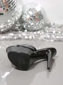 Sandali con tacco alto e punta aperta, eleganti e sexy, stile europeo 2026, adatti per ballo, feste e moda, pantofole di alta gamma, con tacco platform, scarpe estive - nero - Visualizzare 3