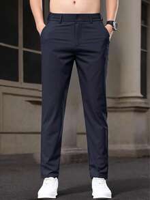 Men's Letter Embroidered Pocket Straight Leg Casual Pants, Slim Fit Fashion Versatile, Suitable For Husbands, Boyfriends, Outings With Friends, Parties - Royal Blue - View 3