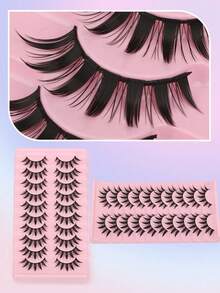 10 Pairs Thick Anime Style False Eyelashes, 16mm Natural Doll Lashes Suitable For Halloween/Party/Christmas Makeup, False Eyelash Strips - Black - View 4