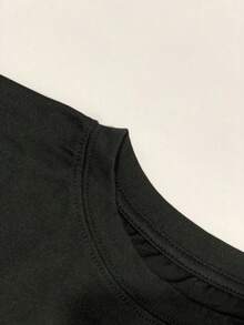 Camiseta gráfica NI-KI 05 para mujer - con estampado de letras, camiseta ligera para uso diario, esencial para ropa casual de calle en todas las estaciones, camisetas para mujer, moda de verano, diseño Y2k, material transpirable, top de manga corta, para amantes de la moda. - Negro - Ver 5