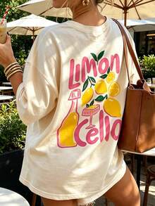 Áo thun nữ dáng rộng in hình chanh, họa tiết Limoncello, tay ngắn, mang đến cảm giác thư giãn như kỳ nghỉ ở bờ biển Amalfi, phong cách nghỉ dưỡng miền Nam nước Ý. - Màu be - Xem 1
