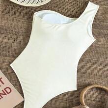 Swim Vcay Solid Color Tie Shoulder, Waist Hollow Metal Decor, Elegant Vacation One Piece Swimsuit For Women - Marrón - Ver 3