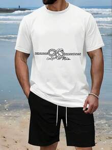Men's Retro-Style Casual Summer Two-Piece Set With Exquisite Scroll Decoration, Lightweight And Breathable Fabric - 綠色 - 查看 7
