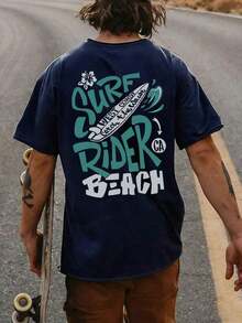 Men's Casual Retro Short-Sleeved T-Shirt With Beach And Surf Print, Comfortable And Breathable, Suitable For Summer, Fashionable Standout - 灰色 - 查看 4
