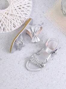 Mẫu sandal quai dệt màu vàng kim thời trang, bóng bẩy, thoải mái, hàng mới về năm 2026. - Bạc - Xem 3