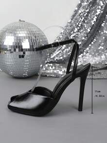 Square Toe High Heel Slip-On Sandals, Fashionable For Spring/Summer - Black - View 3