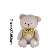 4D Assembled Button Bear Balloon Toy, Cartoon Foil Balloon Set For Children, Suitable For Birthday, Wedding, School Party Decoration - Multicolor - View 6