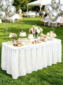 Juego de 2 piezas de mantel y falda de mesa, camino de mesa, mantel, mantel desechable, mantel cuadrado, falda de mesa de fiesta rosa, decoración de mesa para fiesta de cumpleaños, decoración de cumpleaños para el hogar, suministros para fiesta de cumpleaños, decoración de fiesta de cumpleaños, decoración de fiesta de bebé, decoración de baby shower, decoración de revelación de género, regalo de cumpleaños, recuerdos de fiesta, decoración del hogar, decoración de la habitación, mantel de cocina - Blanco - Ver 3