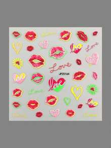 1 Sheet Red Lip & Heart Nail Art Stickers, Minimalist Text, Sexy Red Lips, Baddie Design, Self-Adhesive, DIY Nail Decor, Suitable For Spring/Summer Party Nail Decoration - Multicolor - View 11