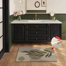 1 pieza Alfombra de baño rectangular de microfibra con diseño de hojas a rayas, estilo creativo y fácil, antideslizante y súper suave, para baño, absorción de agua, lavable a máquina, de bajo espesor, con respaldo de TPR, tejido de punto, para baño, dormitorio, cocina, entrada, uso interior y exterior, accesorios y decoración de baño, regalo perfecto para un nuevo hogar. - A - Ver 8
