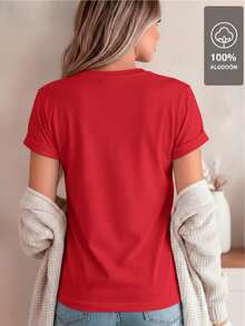 100% Cotton T-Shirt With Multicolor Floral Mandala - [Red] - View 3