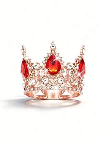 1 pieza Corona nupcial, corona de princesa redonda lujosa y brillante con decoración de flores para vestido de novia, accesorios para el Día de San Valentín, verano, playa, elegante, fiesta - Multicolor - Ver 19