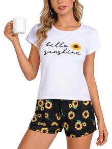 Conjunto de Pijama para Mujer VENTELAN, Bonito Pijama de Verano de Manga Corta y Pantalones Cortos para Dormir - Blanco - Ver 5