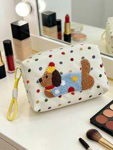 1pc/2pcs Cute Puppy Pattern Portable Cosmetic Bag, Travel Handbag, Coin Purse, Card Holder, Earphone Case, Makeup Organizer, Outdoor Travel Toiletry Bag, Multi-Functional Compact Skincare Pouch - Multicolor - View 4