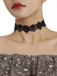 Bộ 5 vòng cổ choker ren đen nhiều lớp kiểu Gothic có thể điều chỉnh kích thước dành cho nữ, thích hợp đeo hàng ngày, Halloween và cosplay. - màu đen - Xem 9