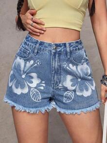Pantalones cortos vaqueros casuales, estilo minimalista para uso diario - Azul lavado medio 2 - Ver 7
