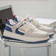 Zapatos de skate con bloqueo de color retro, parche de PU y patrón de letras con cordones para hombres. Zapatillas deportivas casuales cómodas y minimalistas para caminar al aire libre, tallas grandes para parejas - Milán - Ver 19