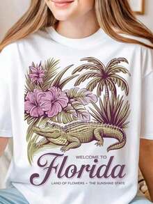 Florida T-Shirt, Florida T-Shirt, Aesthetic Graphic T-Shirt, Sunshine State Florida T-Shirt, Summer T-Shirt Gift, Women's Oversized Summer T-Shirts, Women's Dresses - white002 - 查看 6