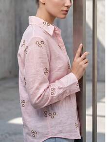 Women's Brown Floral Print Shirt - Relaxed Fit - Made In Turkey - Pink - View 2