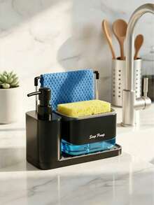 Kitchen & Bathroom Soap Dispenser Set, 5-In-1 Dual Function Hand Soap & Dish Soap Pump With Sponge Holder, Cloth Rack, Drain Rack And Brush Holder, Countertop Sink Organizer, Refillable Soap Dispenser Bottle, Dispensing Bottle, Practical Kitchen & Bathroom Tools, Kitchen Organizer, Kitchen Accessories, Bathroom Accessories, Modern Home Decor, Back To School Essentials, Ideal Holiday Gift For Family And Friends - 彩色 - 查看 6