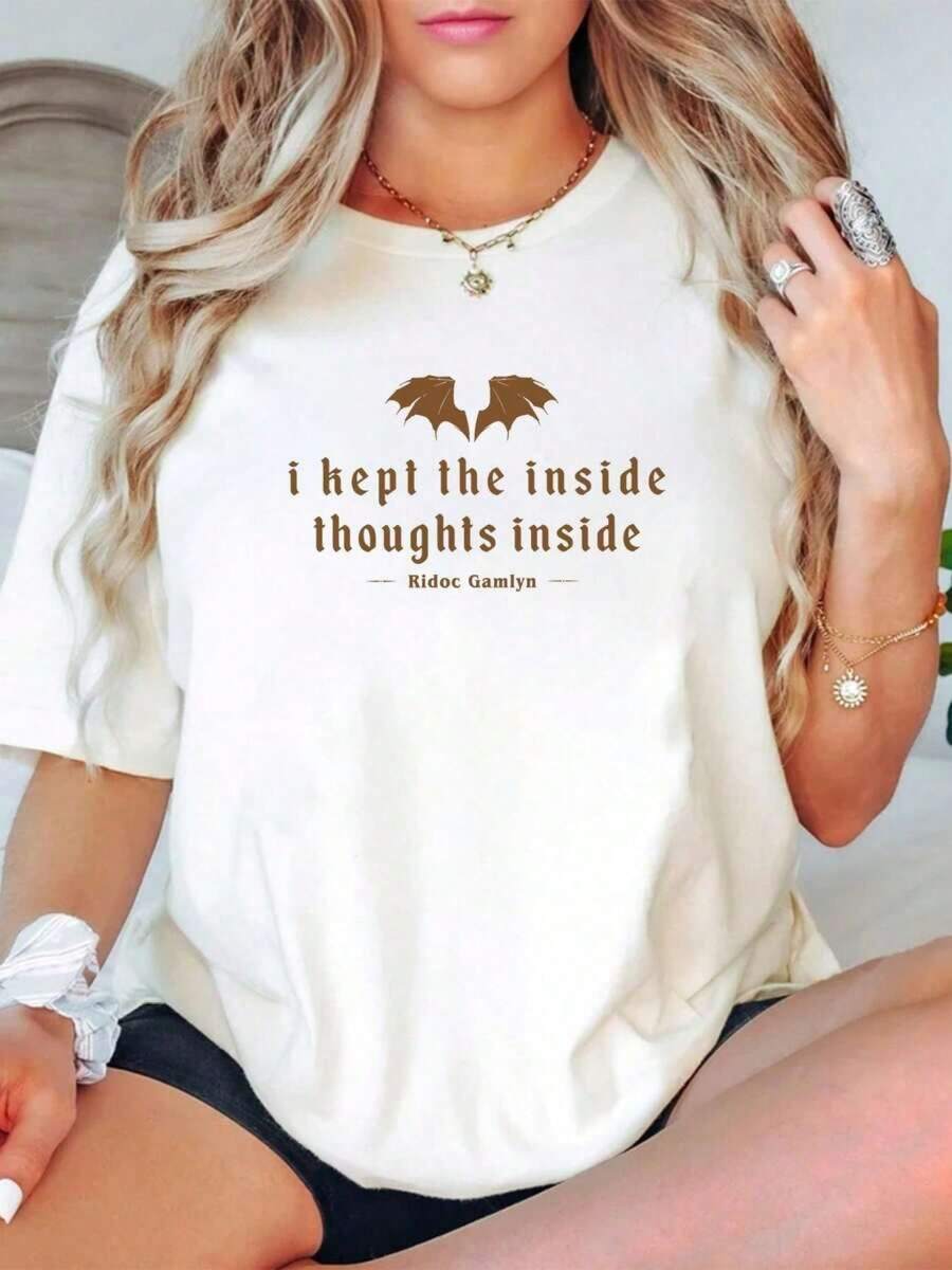Estilo oversize adecuado para mujeres, Ridoc Dejo mis pensamientos interiores dentro de la camiseta, Camiseta Ridoc Onyx Storm, Libro de la Cuarta Ala, Caballero Dragón, Camiseta Romántica, Regalo de Libro, Camiseta holgada para mujer, perfecta para fiestas o regalos, suave y cómoda - Camiseta de cuello redondo, camiseta deportiva casual, artículo esencial de vestuario, Buscar, ropa deportiva casual para el Día de San Valentín para mujer. - Blanco - Ver 1