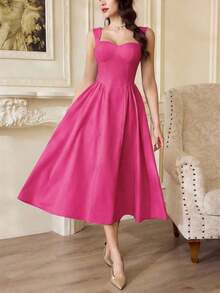 Vestido elegante vintage para mujer con bolsillos, vestido casual para té, fiesta, verano, vacaciones, vestido blanco de verano para mujer, vestido de fiesta, vestido formal con corsé, vestido de cumpleaños, vestido de invitada de boda, vestido de Pascua, vestido de primavera para mujer - Rosa Fucsia - Ver 5