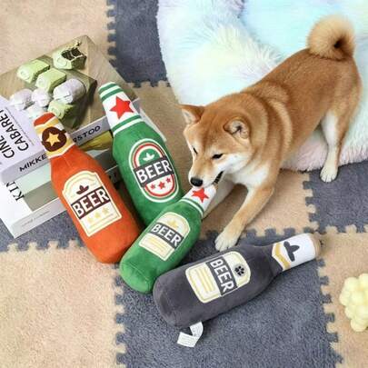 1pc Green Toy Wine Bottle Toy Only, No Glue, Not Suitable For Strong Biting, Plush Toy Is Not For Grinding Teeth, Pet Plush Sounding BB Toy Simulated Beer Bottle Juice Cat Teasing Supplies Dog Toy, The Best Sleeping Companion For Pets