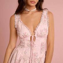 Spring/Summer Romantic Women Yellow Floral Print Hollow Out Embroidery Lace Stitching Sleeveless Maxi Dress,Sweet&Elegant For Birthday&Holiday Party&Sweet Date Night&Daily Commuting&Vacation&Afternoon Tea&Garden Parties,Summer Outfits For Women,Sun Dresses For Women - Amarillo - Ver 3