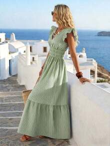 YHHRafferiza Vestido de vacaciones con cuello en V, manga corta y estampado floral romántico para mujerYHH - Verde - Ver 4