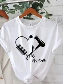 Camiseta manga corta cuello redondo 100% algodón, estampado trendy, tejido ligero y ventilado, estilo moda casual, apta para vida diaria, salidas informales y citas en primavera, verano y otoño - Blanco - Ver 7