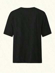 100% cotton Camisetas de manga corta con patrones para damas en ocio.Nueva camiseta elegante, trajes de verano para damas, trajes de vacaciones, ropa de verano, trajes de primavera, tops de verano, trajes festivos, trajes de Pascua para damas. - Negro - Ver 2