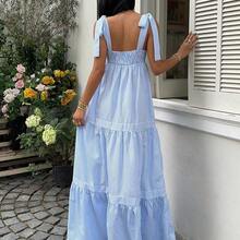 SunnyBelle Blue Striped Square Neck High Waist Sleeveless Backless Spaghetti Strap Drawstring Maxi Dress, Sexy & Vacation Style, Spring/Summer - Multicolor - Ver 3